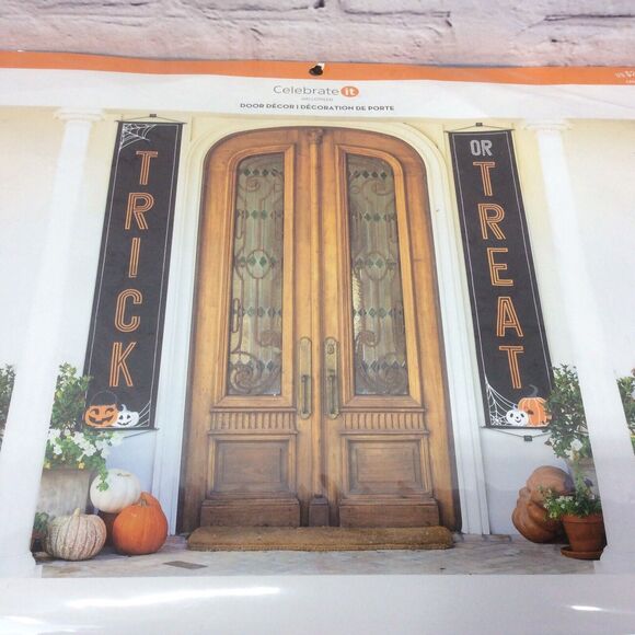 Celebrate It Trick or Treat Front Door Banners Pumpkins Halloween Decorations - Picture 5 of 8